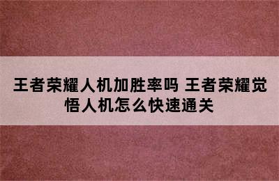 王者荣耀人机加胜率吗 王者荣耀觉悟人机怎么快速通关